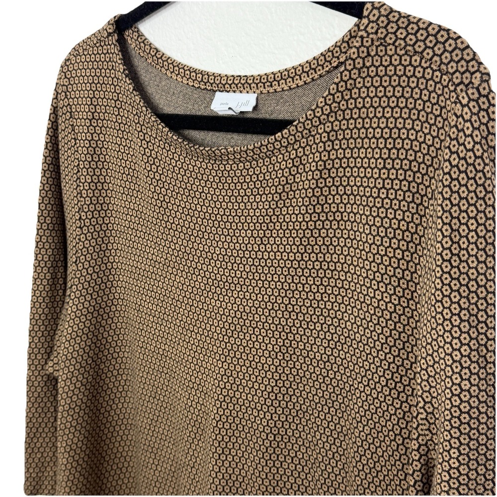 J Jill Tunic XL Camel & Black Geometric 3/4 Sleeve Workwear Capsule Wardrobe - Picture 4 of 15